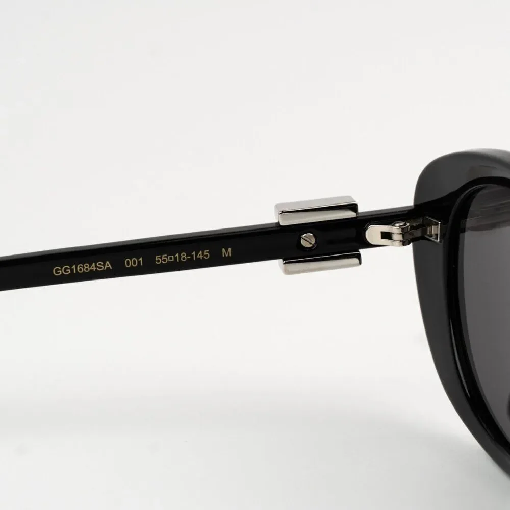 NEW Gucci GG1684SA 001 Black Grey Unisex Oval Sunglasses GG 1684SA